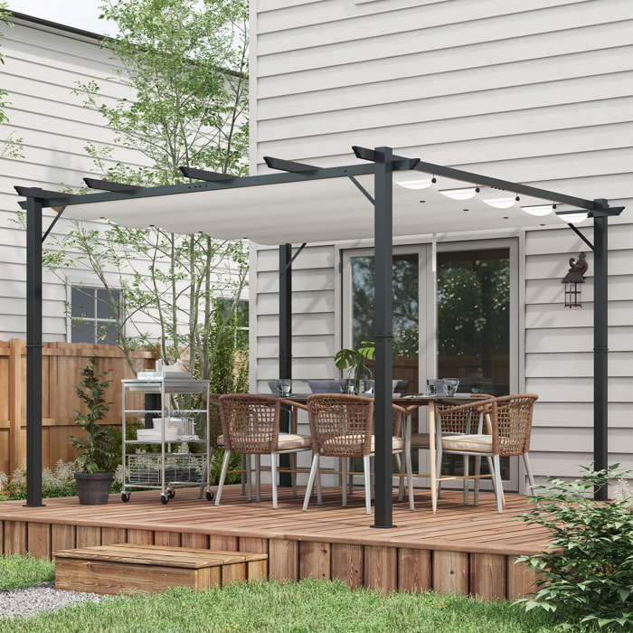 Conjunto de Pérgola Incluye 1 Pérgola de Jardín de Aluminio 3x3 m con Techo Retráctil y 1 Cubierta para Pérgola para Patio Terraza Exterior Café y Crema