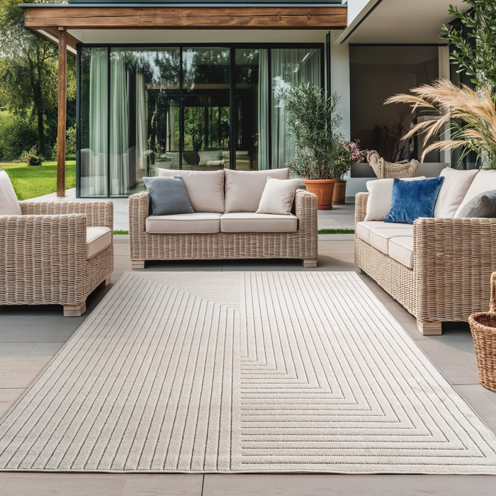 ALVORA - Tapis intérieur/extérieur crème à motif graphique