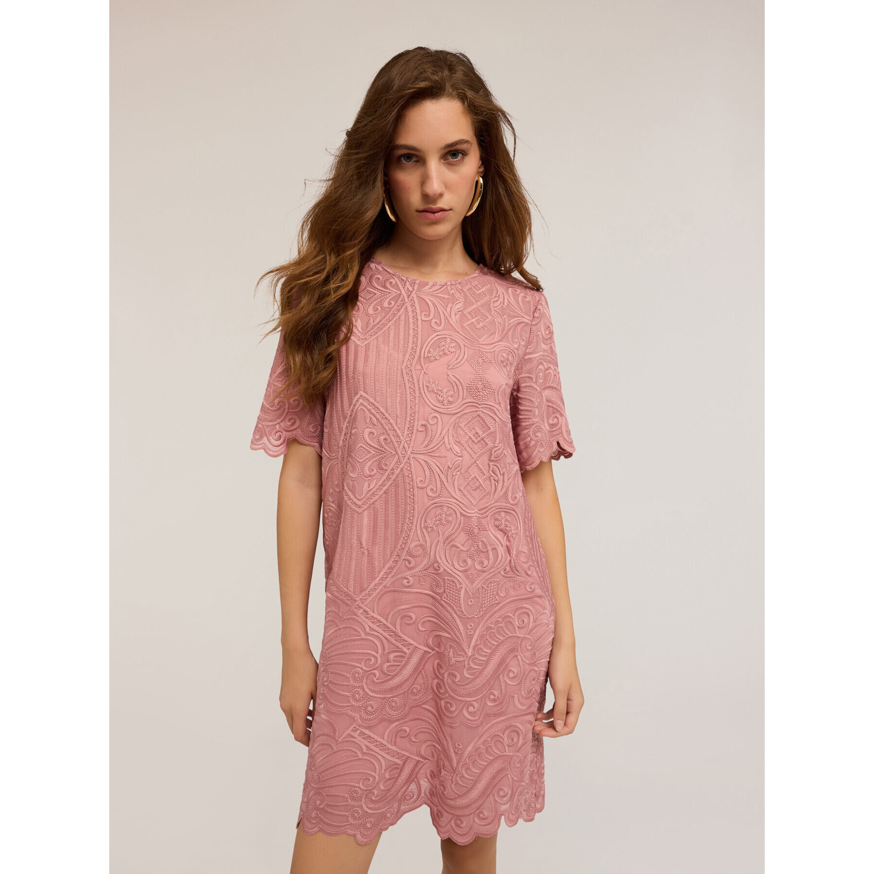 Motivi - Vestido de organza bordado - Rosa cipria