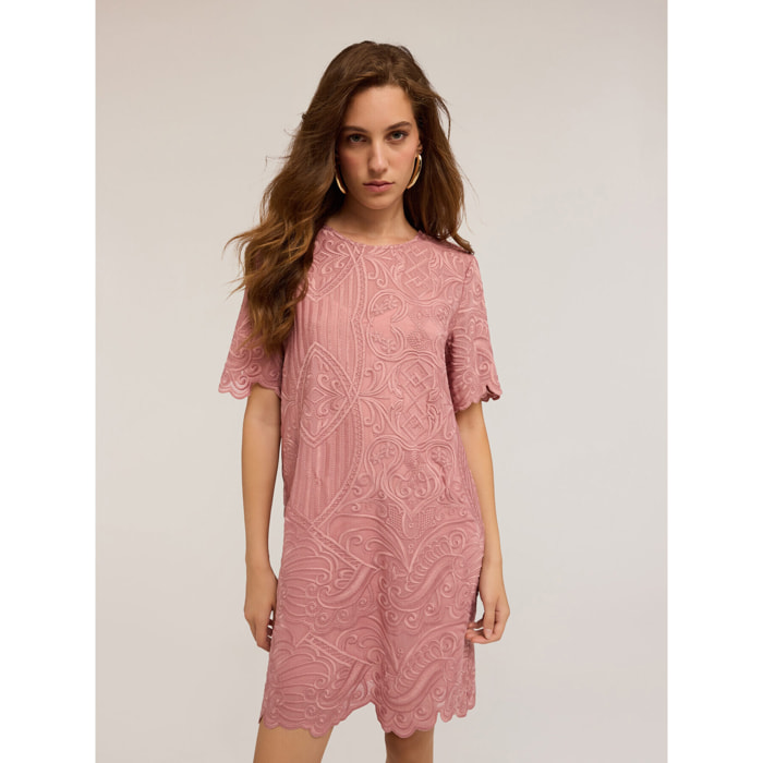 Motivi - Vestido de organza bordado - Rosa cipria