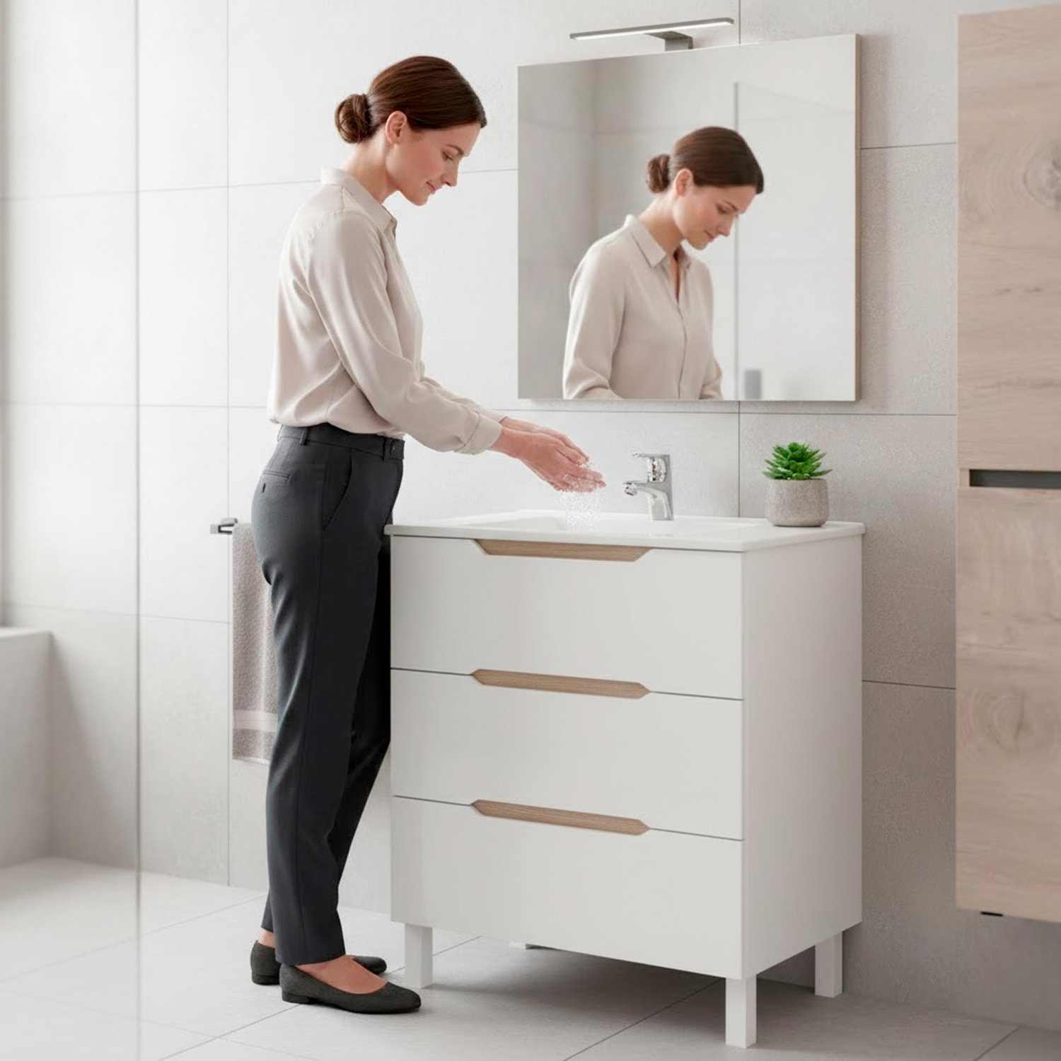 Mobile Bagno A Terra Con 3 Cassettoni Soft Close E Lavabo In Ceramica Incluso Mobiletto Design Moderno Salvaspazio 80 x 45 x 86 Cm Colore Bianco