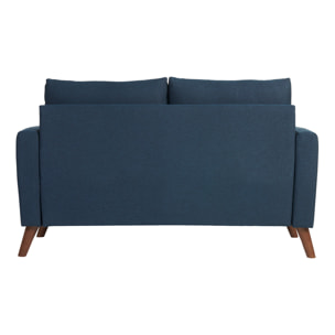 Canapé 2 places en tissu bleu foncé et bois foncé MUNIK