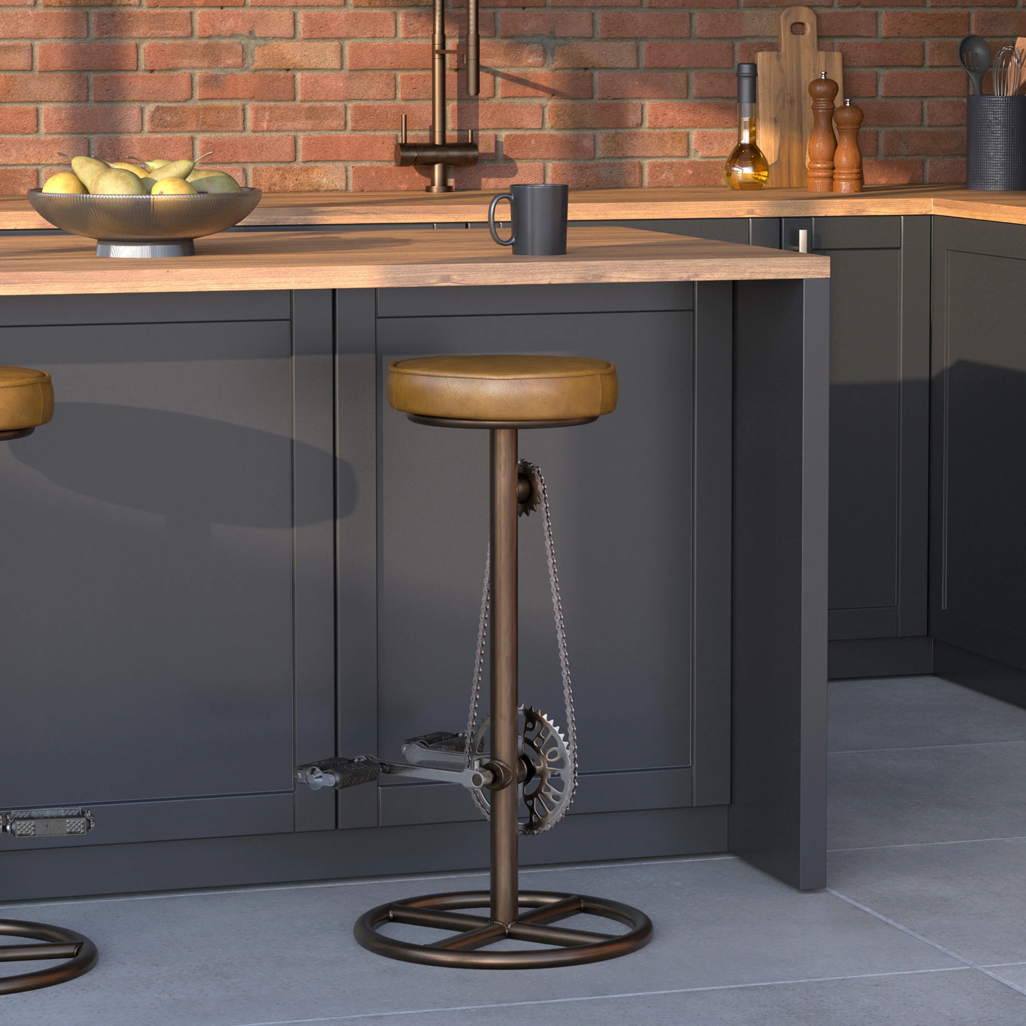 Tabouret de bar 73 cm en cuir marron - Gaya