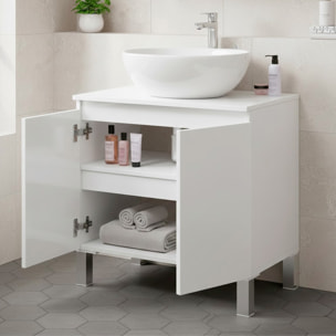 Mobile Bagno Sotto Al Lavabo Da Appoggio Con 2 Ante E Mensola Interna Salvaspazio Moderno Per lavabi Con Colonna  60 x 40 x 63.5 Cm Bianco Lucido