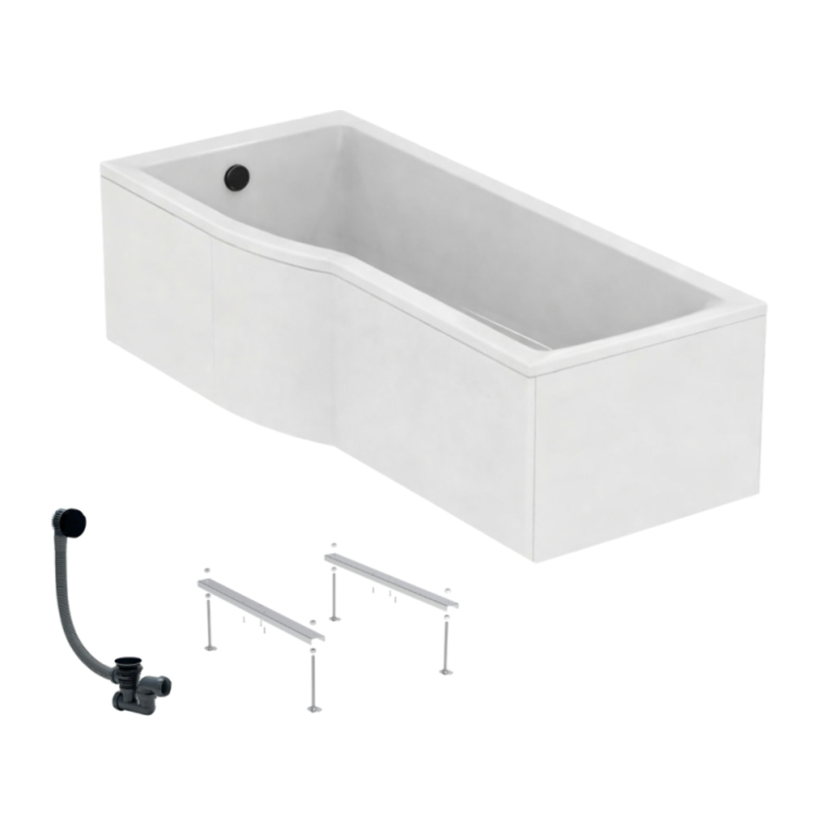 Baignoire bain douche 170 x 80 cm gauche Connect Air + tablier + pieds + vidage Noir mat