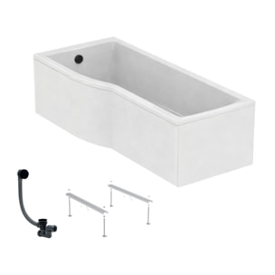 Baignoire bain douche 170 x 80 cm gauche Connect Air + tablier + pieds + vidage Noir mat