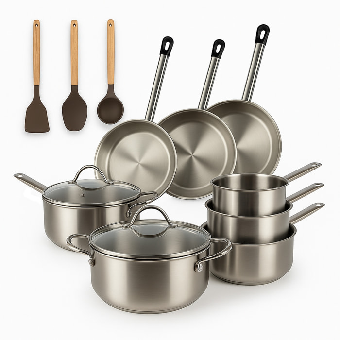 Batterie de cuisine 11 pièces acier inoxydable - tous feux PROFESSIONNEL