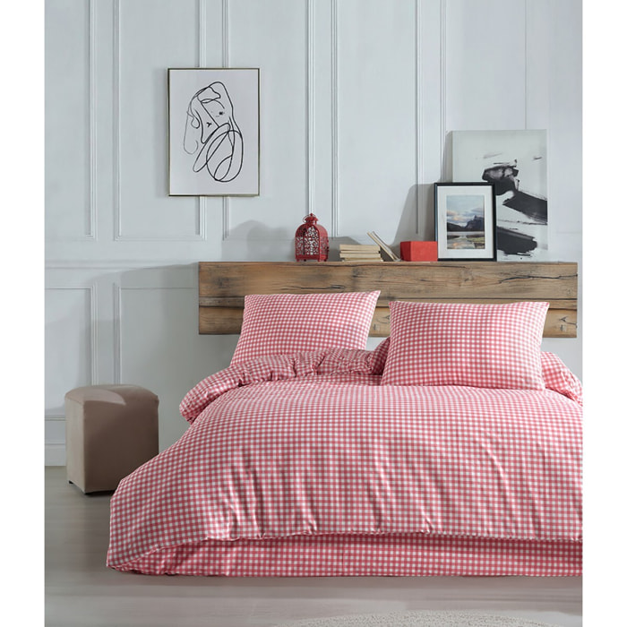 Housse de couette + taie(s) oreiller "Vichy rose" 100% coton imprimé.