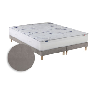 Ensemble matelas mousse HD SERENA avec sommier, chenille bouclettes gris clair