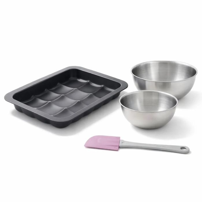 Lot avec 1 Moule 12 mini pains 36 x 27 cm, 1 spatule Zenker et 2 bols à mixer en inox Fackelmann