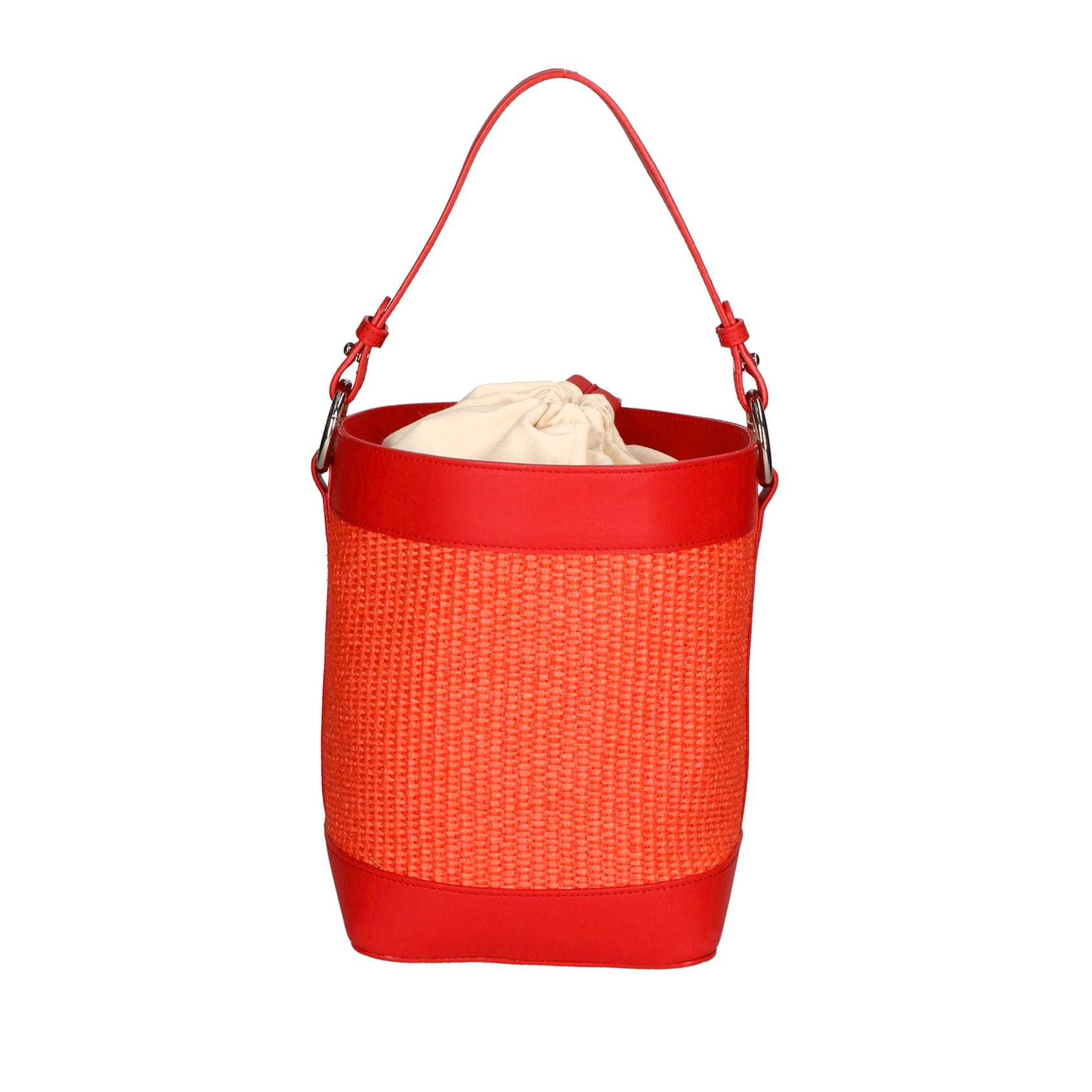 Borsa a secchiello da donna - Modello False - Misto pelle e tessuto - 24.0 x 18.0 x 15.0 cm