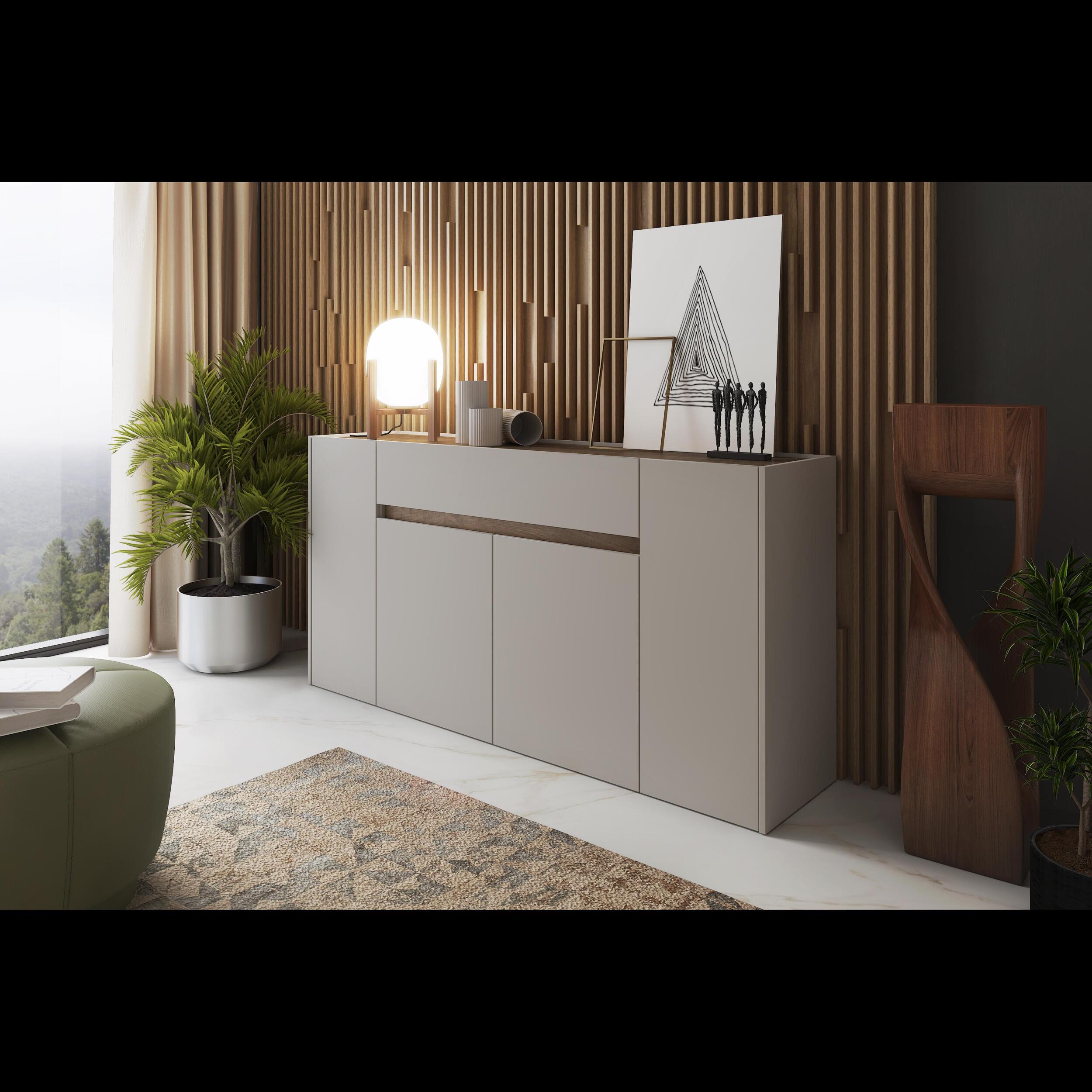 Credenza Moderna Madia In Melaminico Con 4 Ante E 1 Cassetto Mobile Contenitore Sala Pranzo Soggiorno Design Senza Maniglie 170x85x40 cm Noce Chiaro