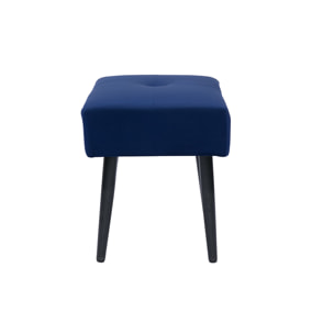 Tabouret bas en tissu effet velours texturé bleu nuit et métal noir H46 cm GUESTA