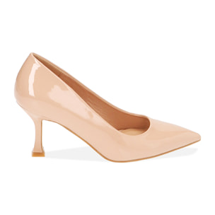 Zapato de tacón nude en charol, tacón 7,5 cm