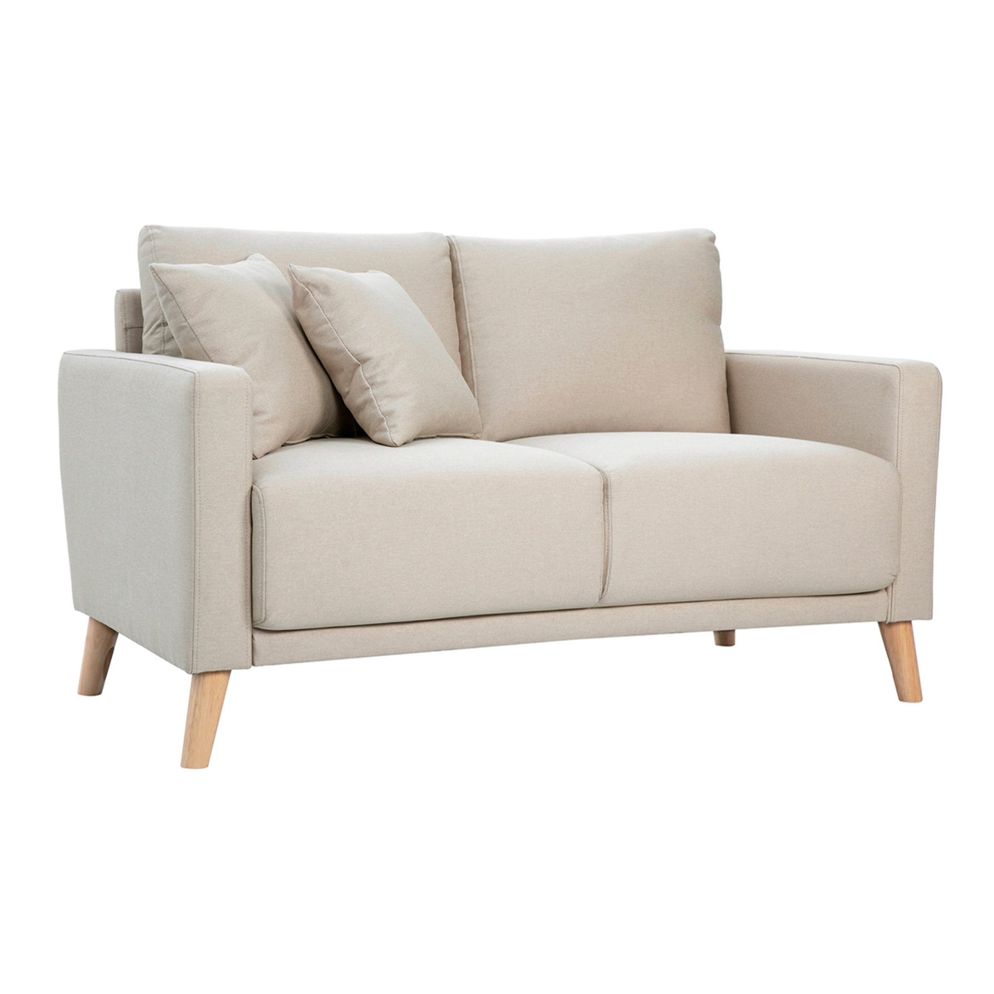 Canapé 2 places en tissu beige et bois clair MUNIK
