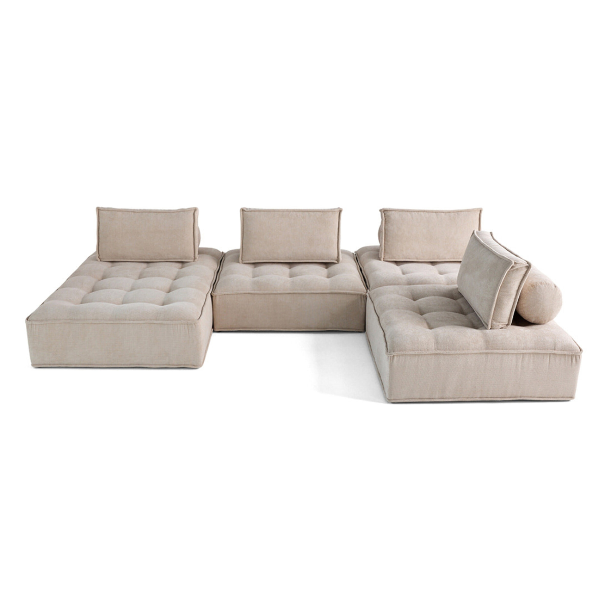Marisol - canapé panoramique modulable 7 places - velours texturé - Beige