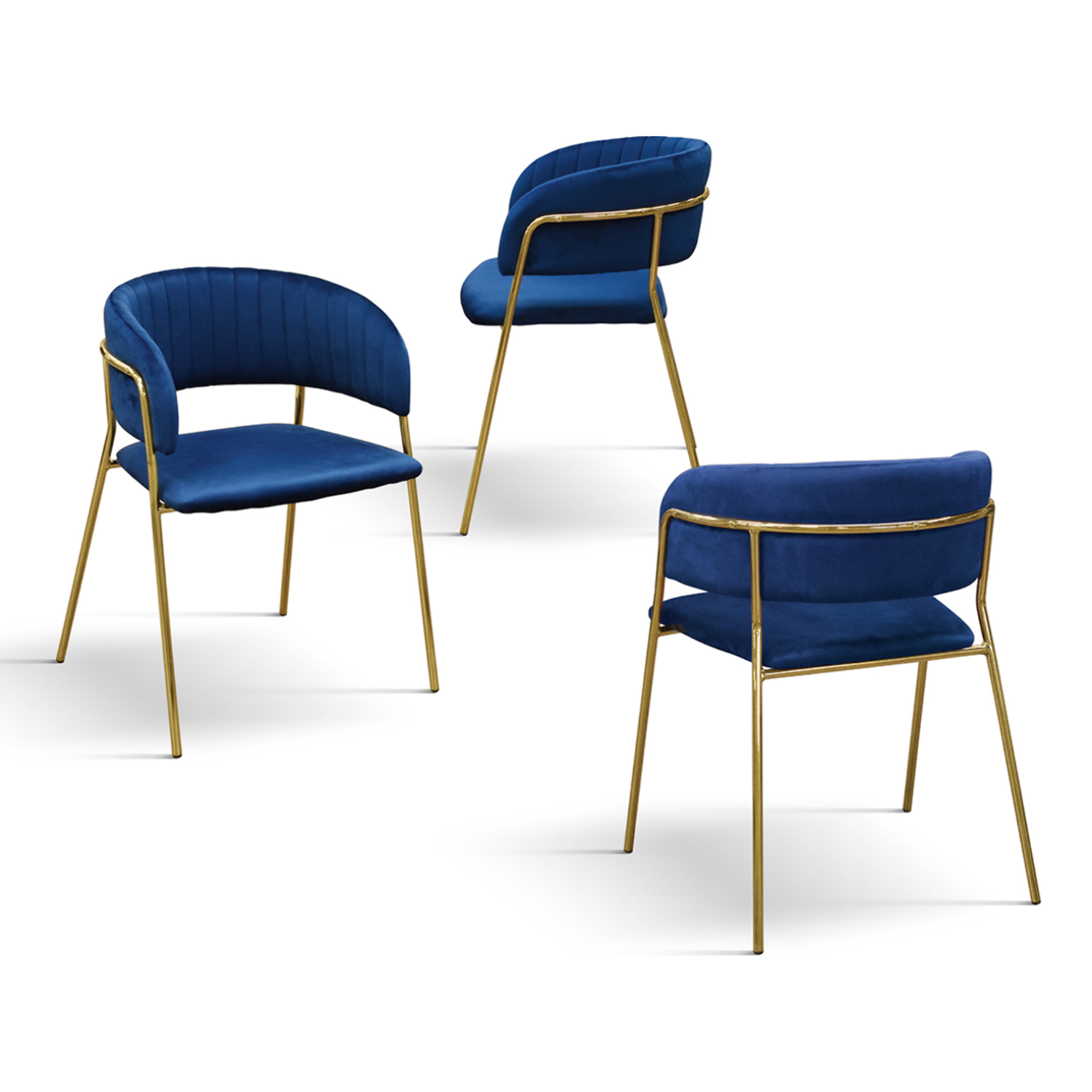 Set di 4 sedie ORCHIES in tessuto effetto velluto blu e struttura in metallo color oro