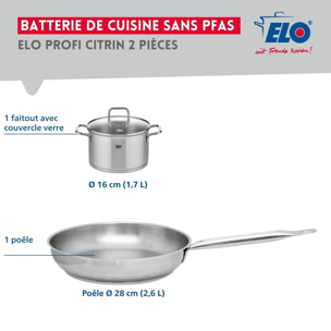Ensemble de 1 Poêle de cuisson 28 cm et 1 faitout 16 cm Elo Profi Citrin