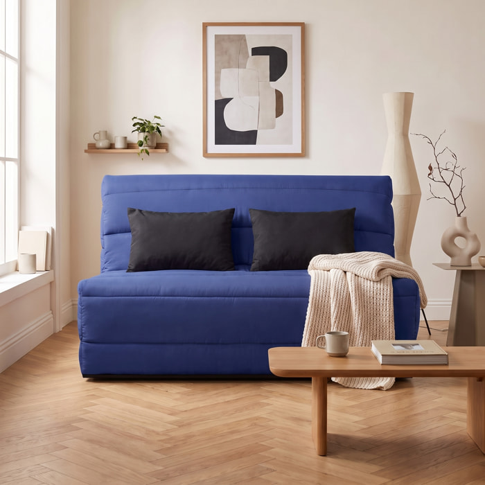 Banquette convertible Salma, matelas Simmons, 140 x 190 cm, 2 coussins offerts, marine