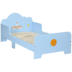 ZONEKIZ Cama para Niños de 3-6 Años 143x74x59 cm Cama Infantil de Madera con Barreras de Protección Carga Máx. 80 kg Mueble de Dormitorio Moderno Azul