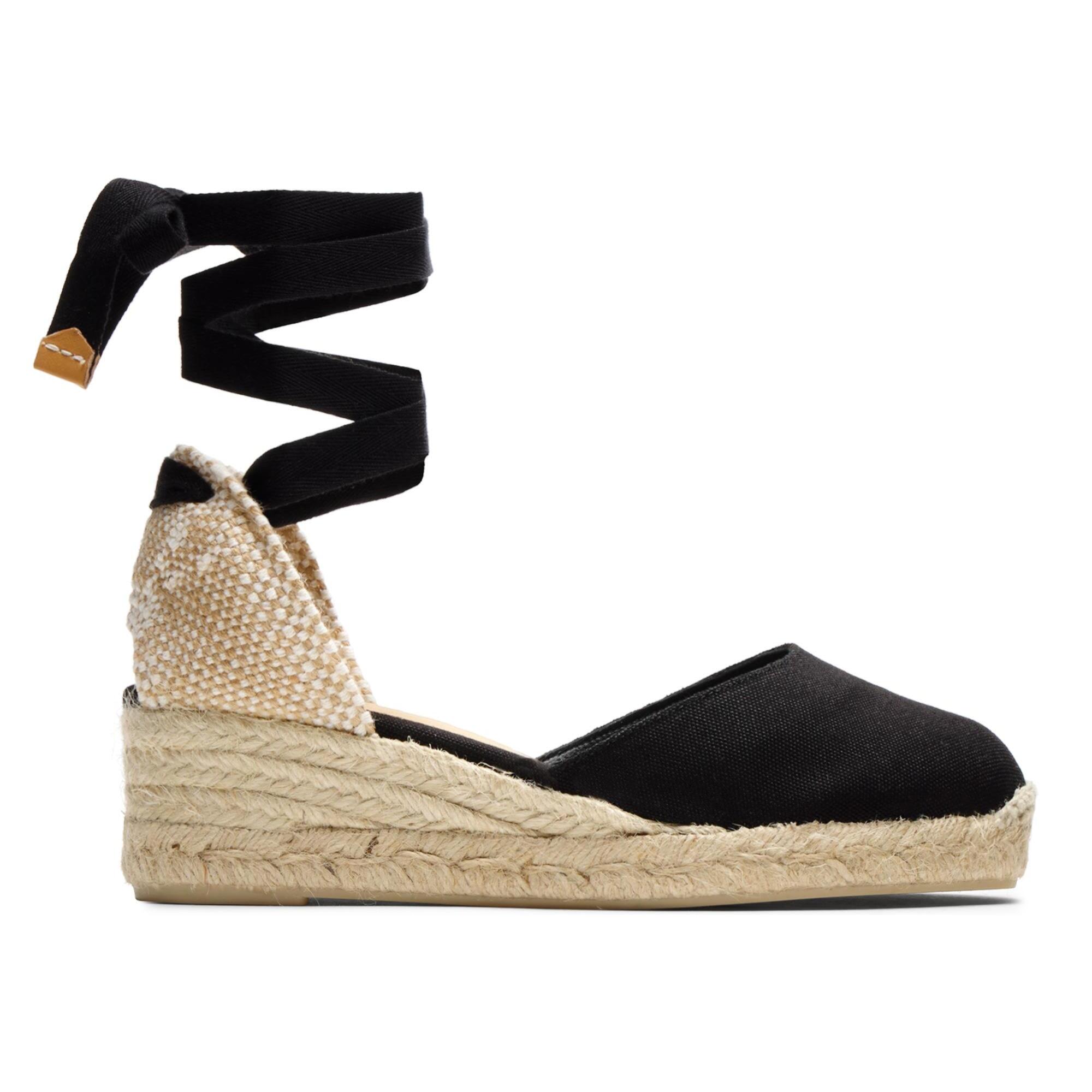 Alpargatas de cuña de mujer Carina en algodón orgánico, cierre mediante lazada