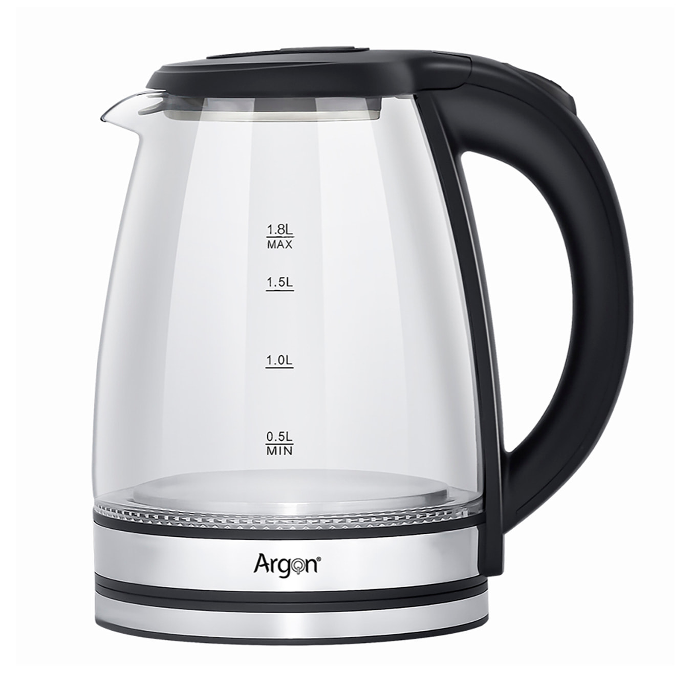 Hervidor de acero y borosilicato con luces LED. 1500W y 1,8L de capacidad.