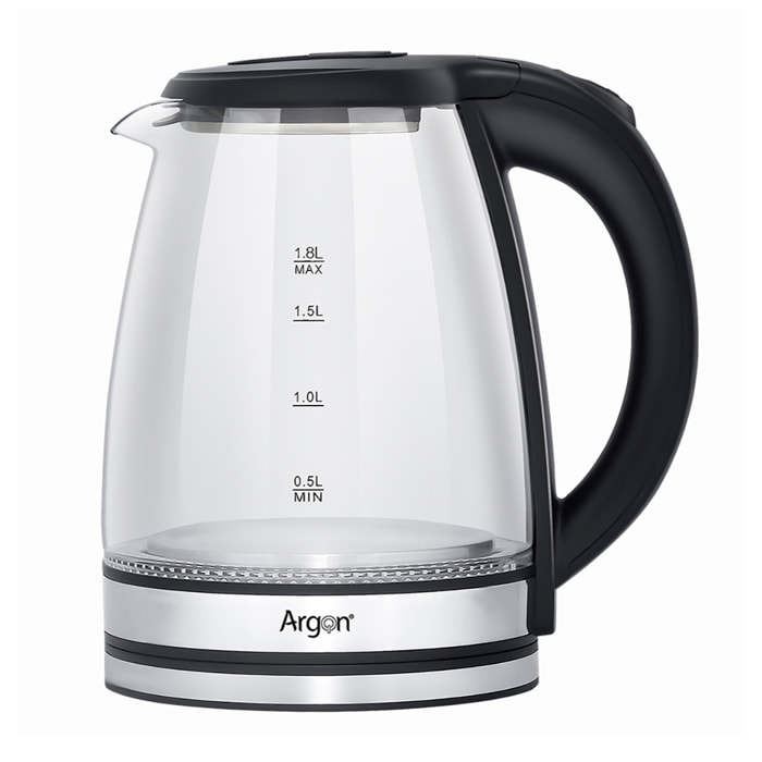 Hervidor de acero y borosilicato con luces LED. 1500W y 1,8L de capacidad.