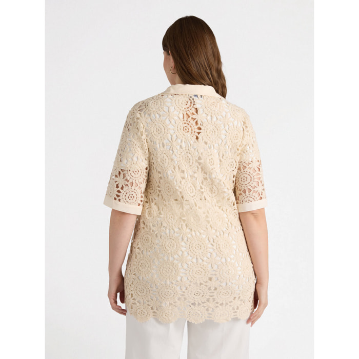 Fiorella Rubino - Camisa de crochet con cordones - Beige