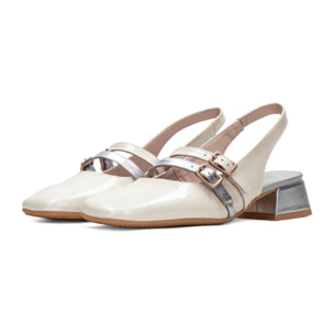 Zapato Plano Aruba Crema plata 3 cm