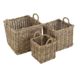 KALLY - Set de 3 paniers de rangement carrés en kubu naturel