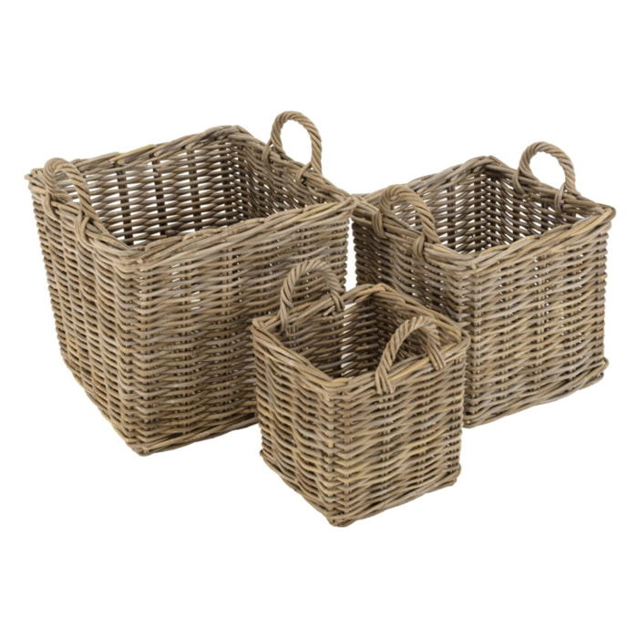 KALLY - Set de 3 paniers de rangement carrés en kubu naturel