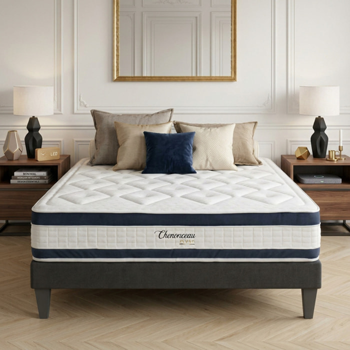 Ensemble Matelas Chenonceau & Sommier KIT15, 26 cm, Mémoire de Forme Haute Densité, Technologie Tri-Lattes, Soutien Ferme