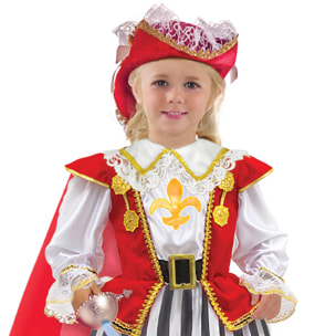 Abito Piccola Moschettiera Costume Carnevale Bianco Rosso Nero Bambina