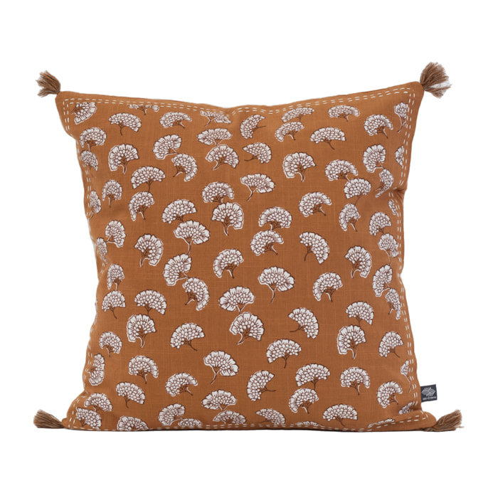 Coussin décoratif imprimé motif floral - Marron Brun