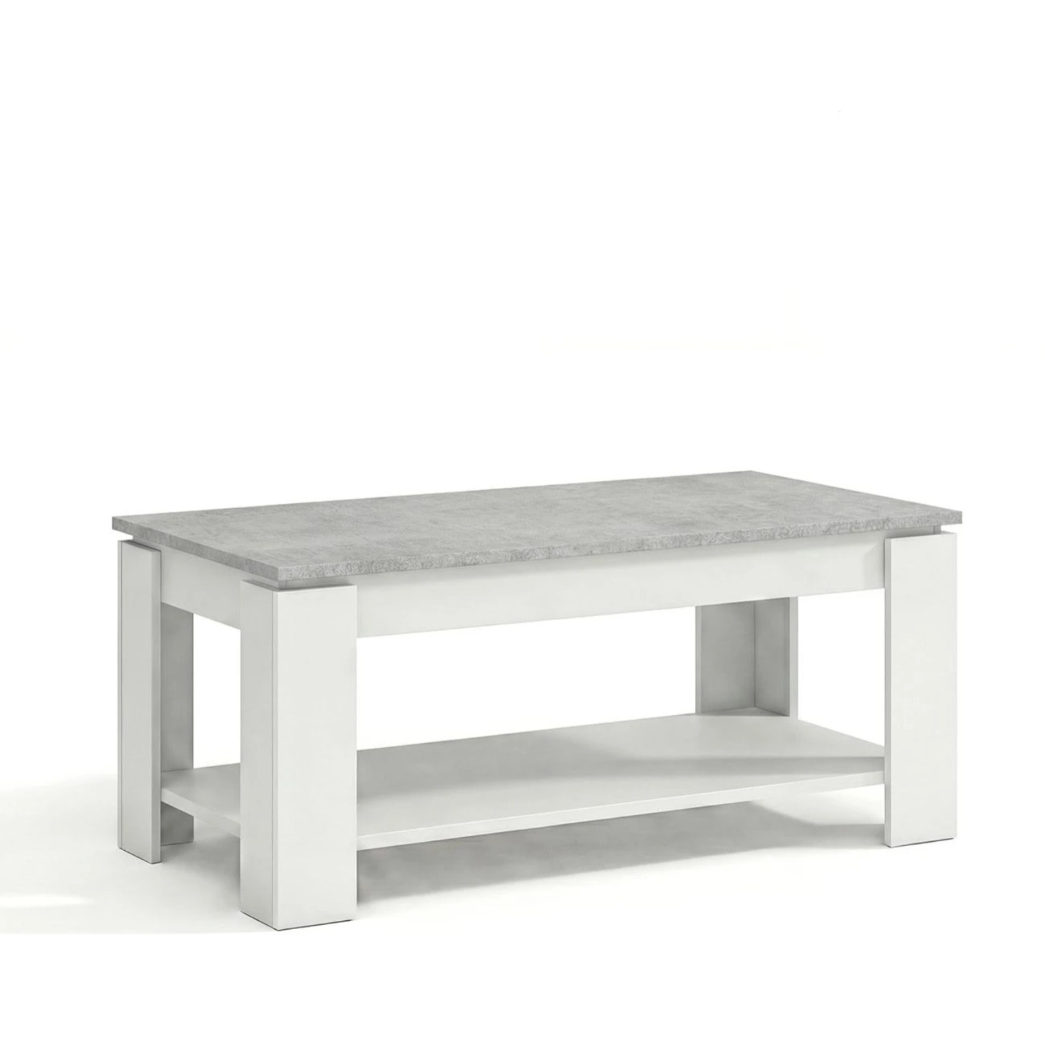 Mesa de centro elevable con almacenaje en blanco mate y gris cemento 102x43-54 cm Lya Blanco Artik (Blanco Mate) - Gris Cemento