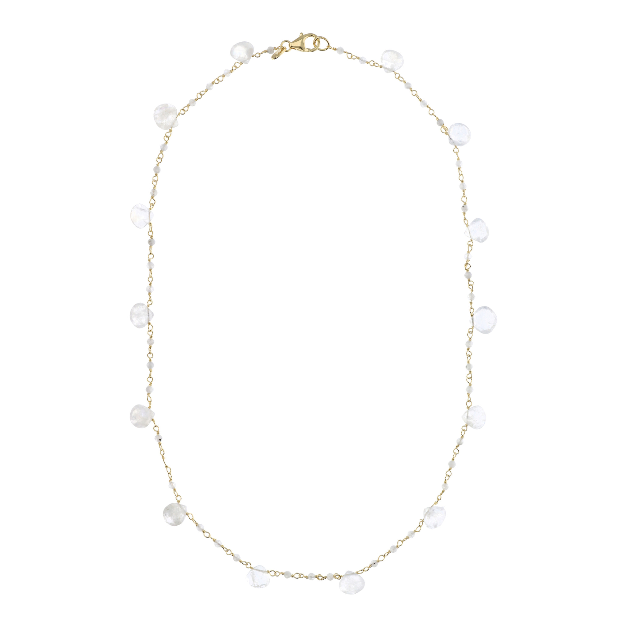 Collana Girocollo Rosario con Ciondoli a Goccia in Pietra di Luna Bianca