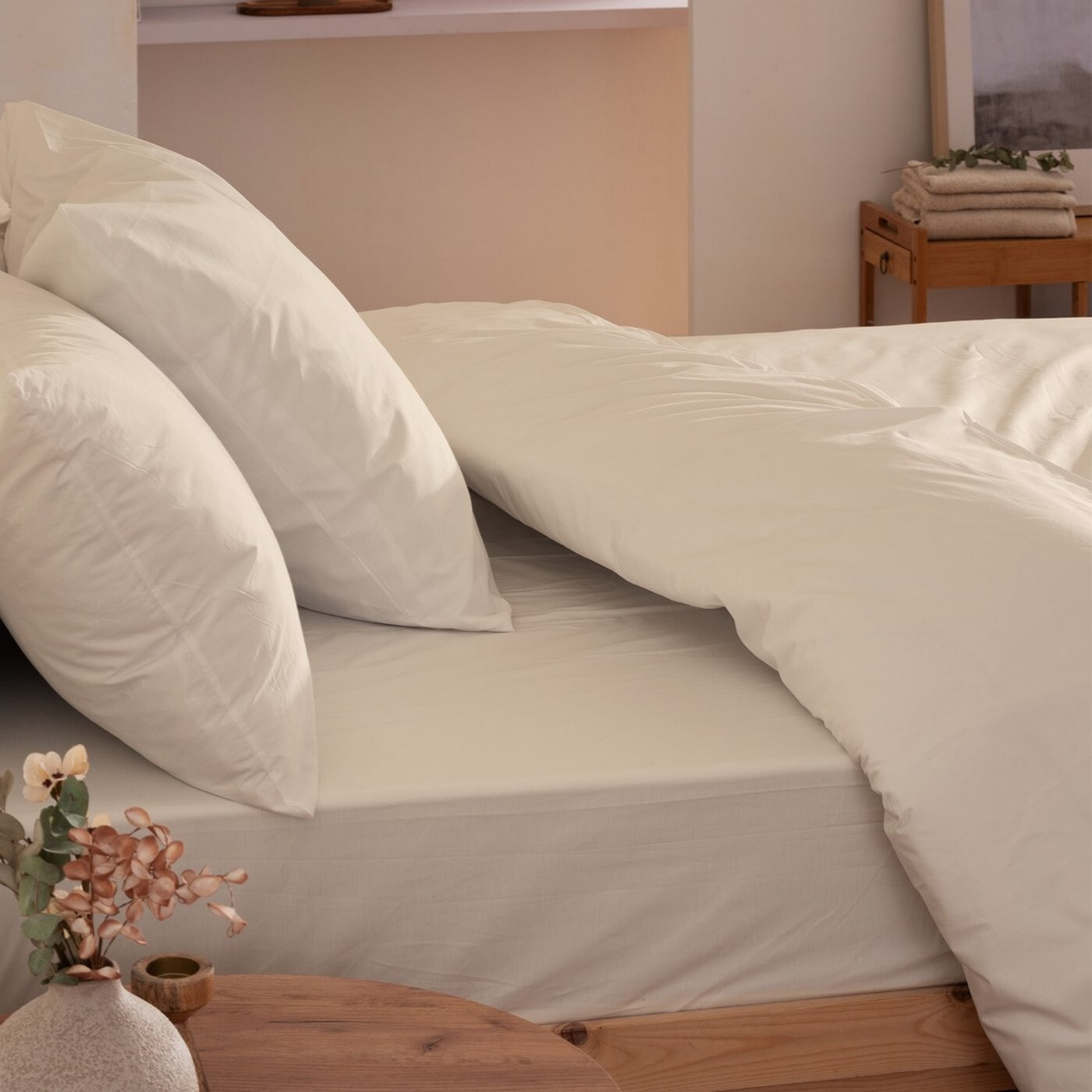 Drap housse percale coton 79 cm/2 ivoire