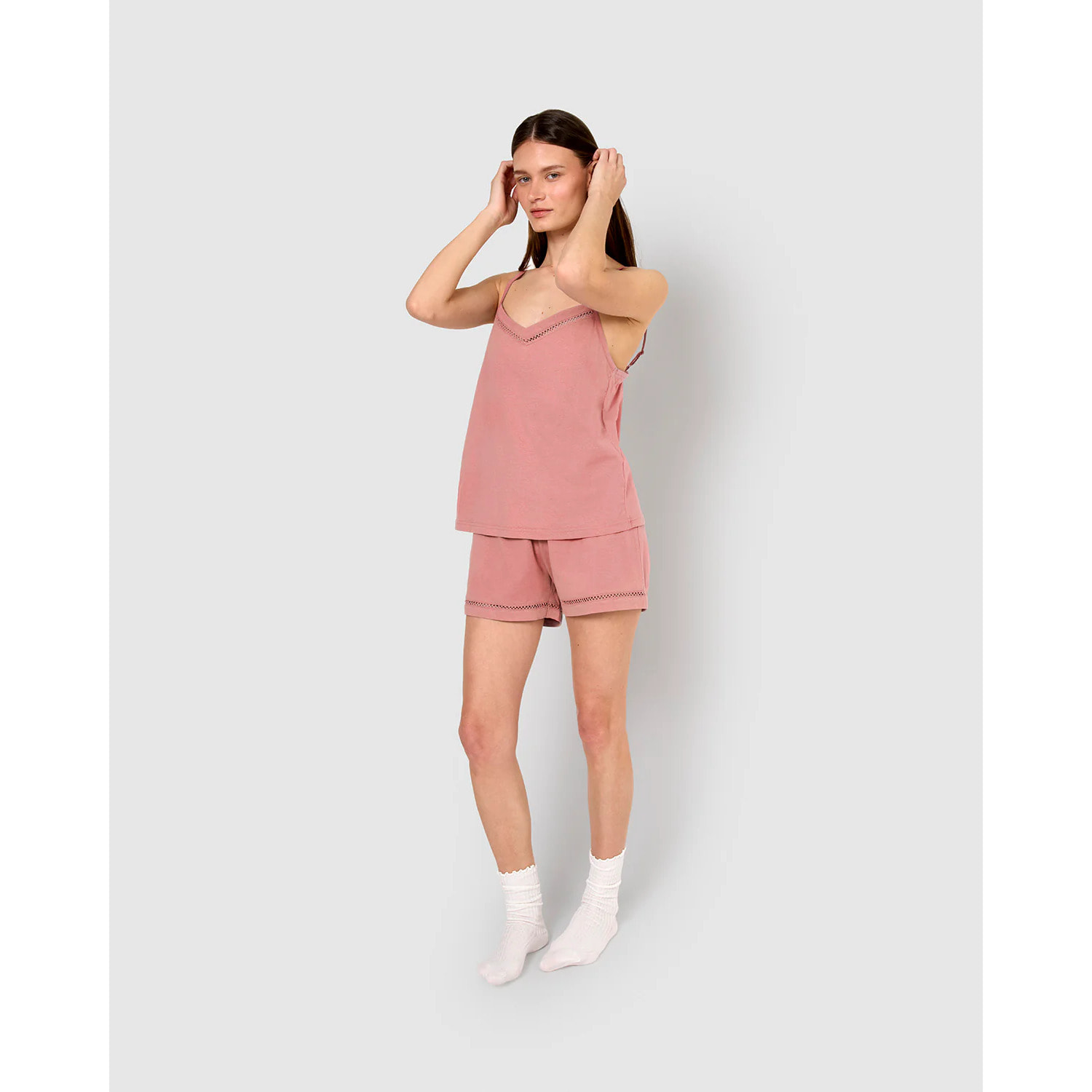 Pigiama corto cotone sfilatura spalline malva