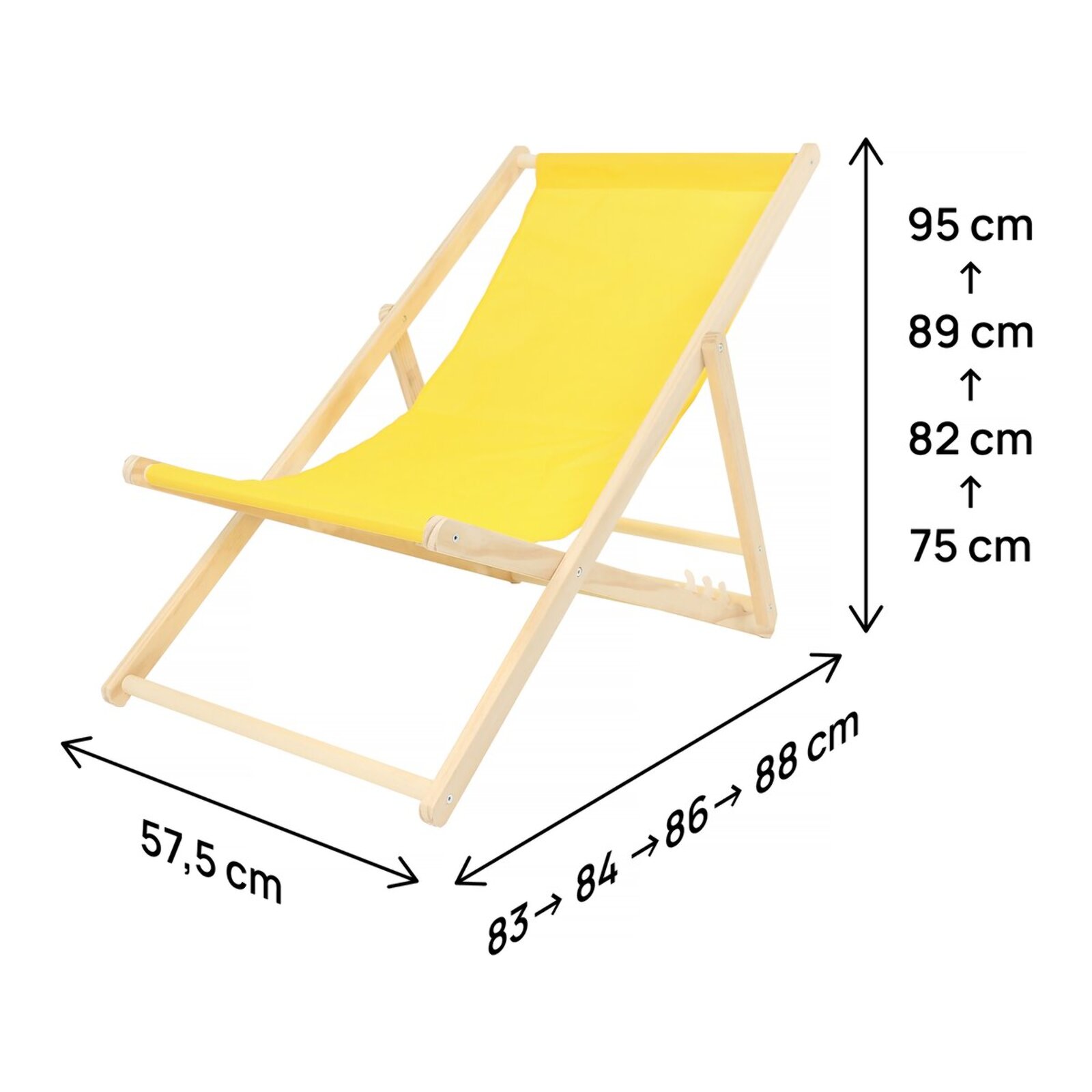 Lot de 2 transats en bois "Chilienne" - 107 x 56.5 x 81 cm - Jaune