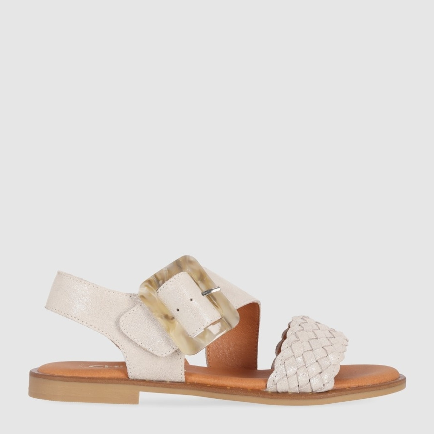 Sandalias de Serraje - Platino - Tacón: Bajo