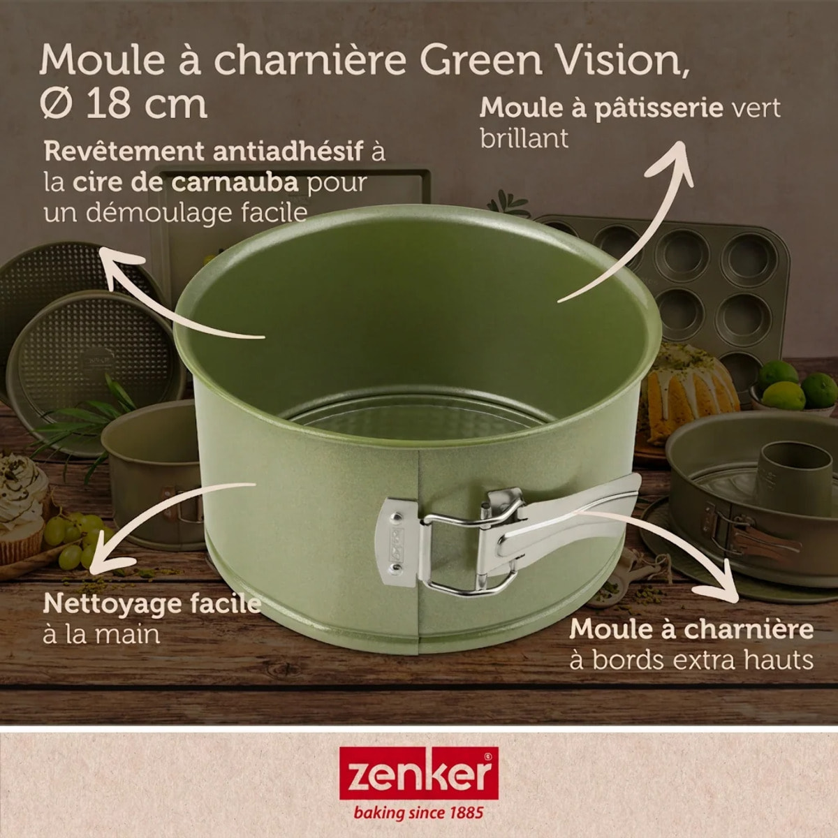 Lot de 2 moules à gâteaux 18/18 cm en acier Zenker Green Vision