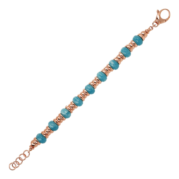 Bracciale con Rondelle Golden Rosé e in Pietra Naturale Sfaccettata Quarzite Blu