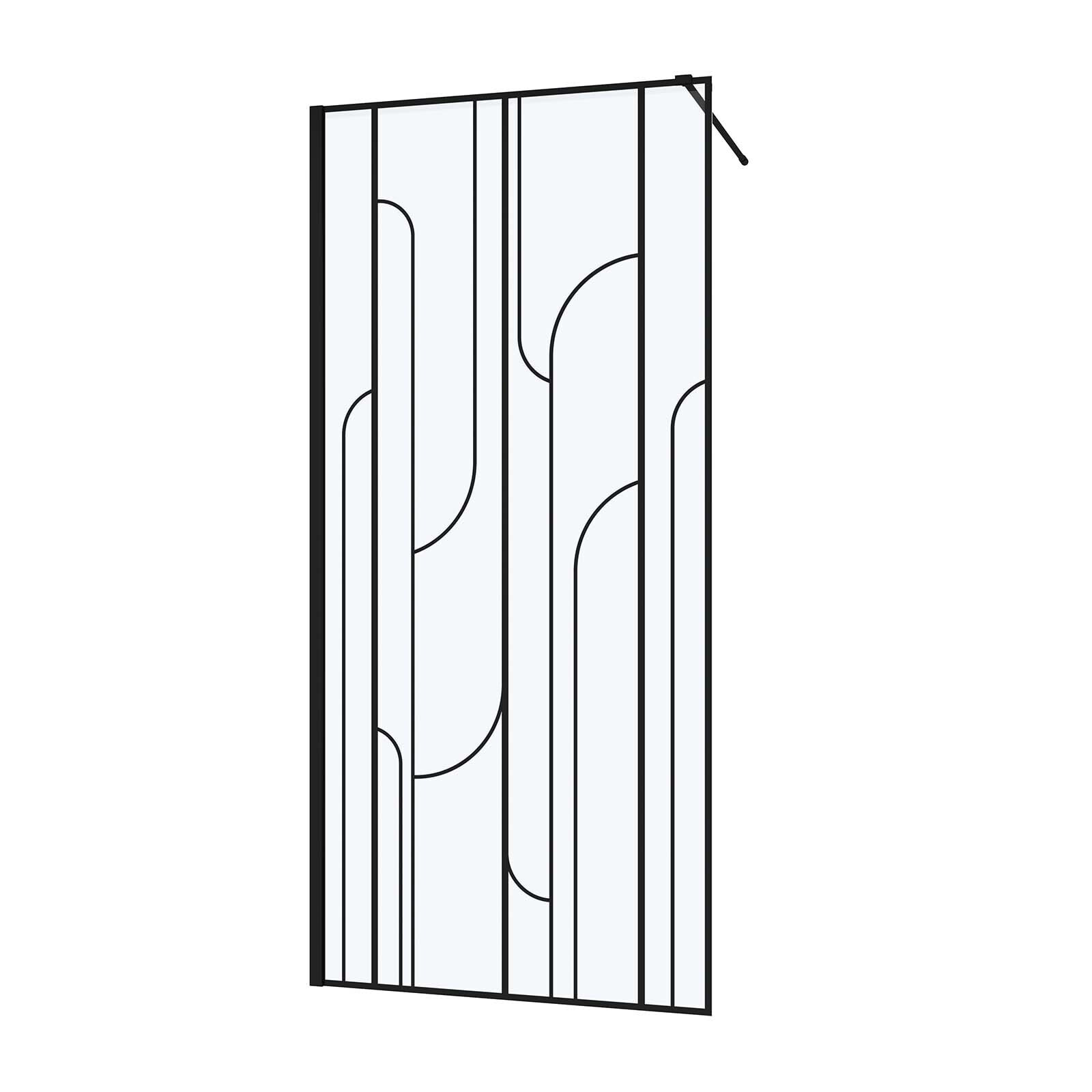 Paroi de douche à l'italienne 90x195cm Sérigraphie Art Déco Arrondie - Noir Mat - GATSBY