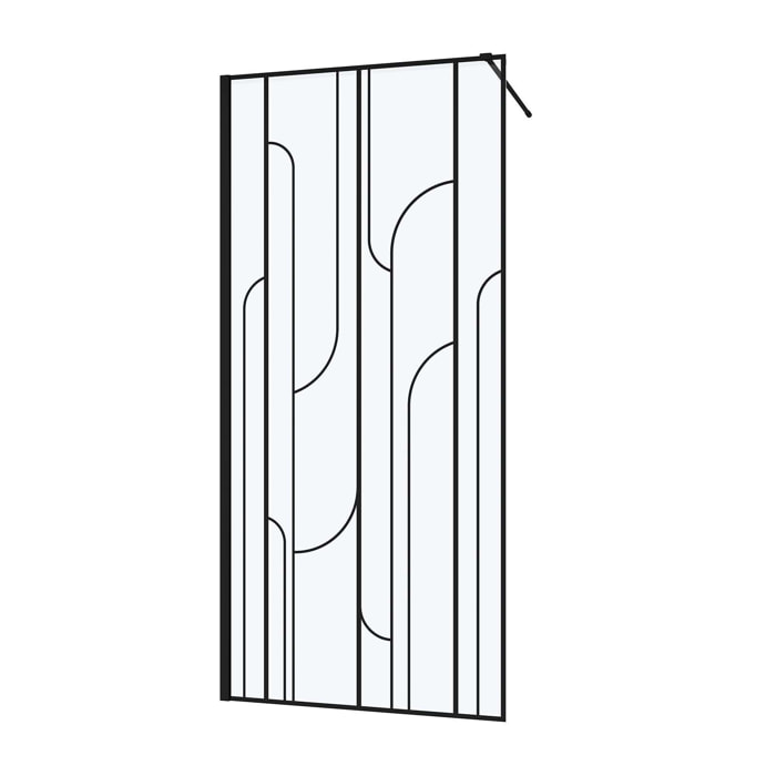 Paroi de douche à l'italienne 90x195cm Sérigraphie Art Déco Arrondie - Noir Mat - GATSBY