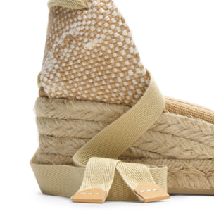 Alpargatas de cuña de mujer Carina en algodón acabado lavado, cierre mediante lazada