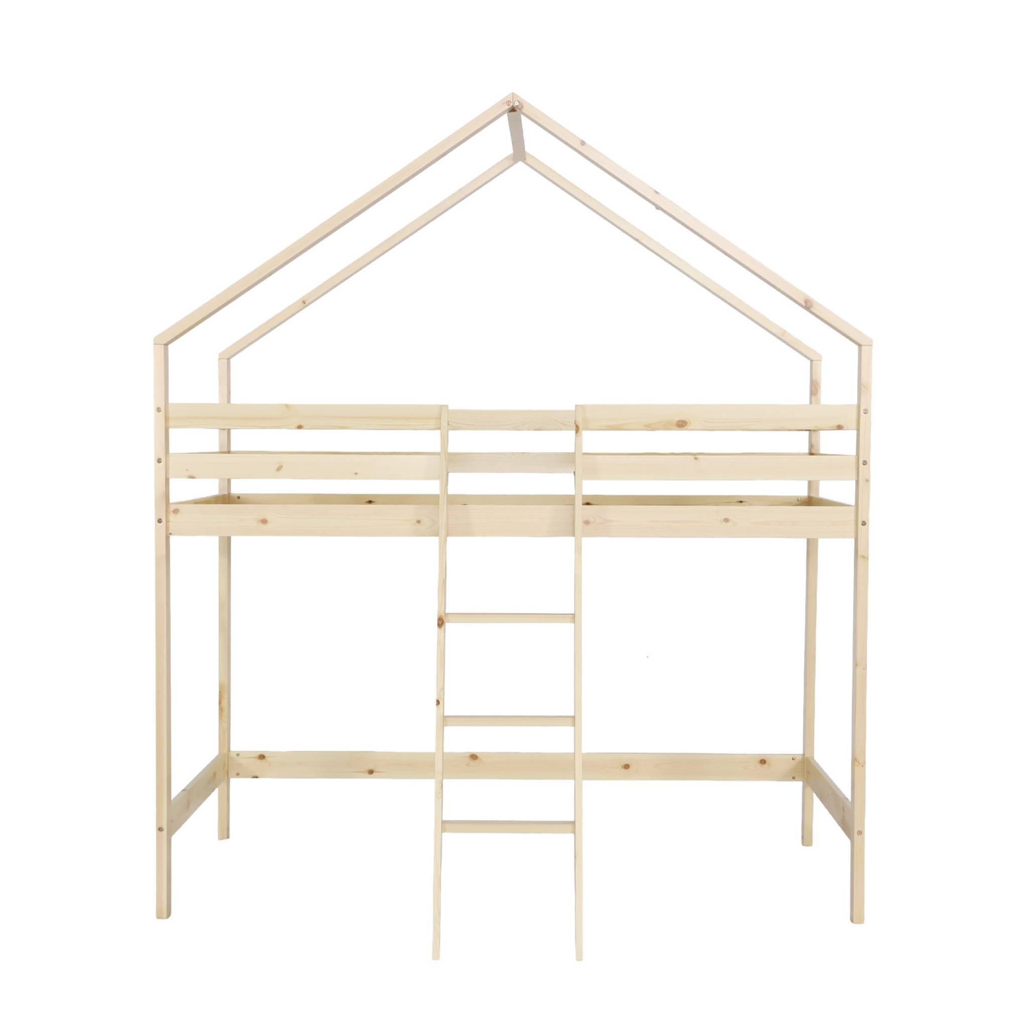 Lit enfant mezzanine cabane 90 x 190 cm pin naturel ROYA