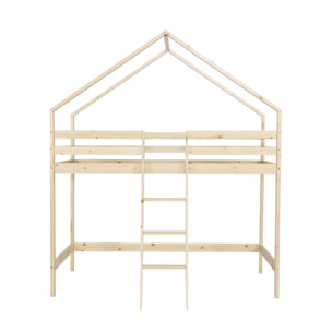 Lit enfant mezzanine cabane 90 x 190 cm pin naturel ROYA