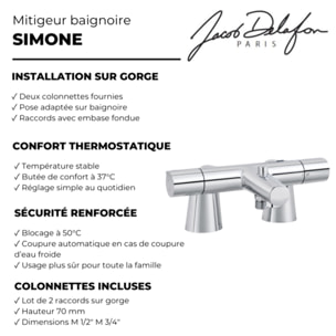Mitigeur baignoire thermostatique Simone chromé avec colonnettes