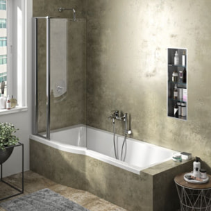 Pack baignoire bain douche 150 x 80 cm droite Connect Air + tablier + pare bain avec volet  + pieds + vidage Noir
