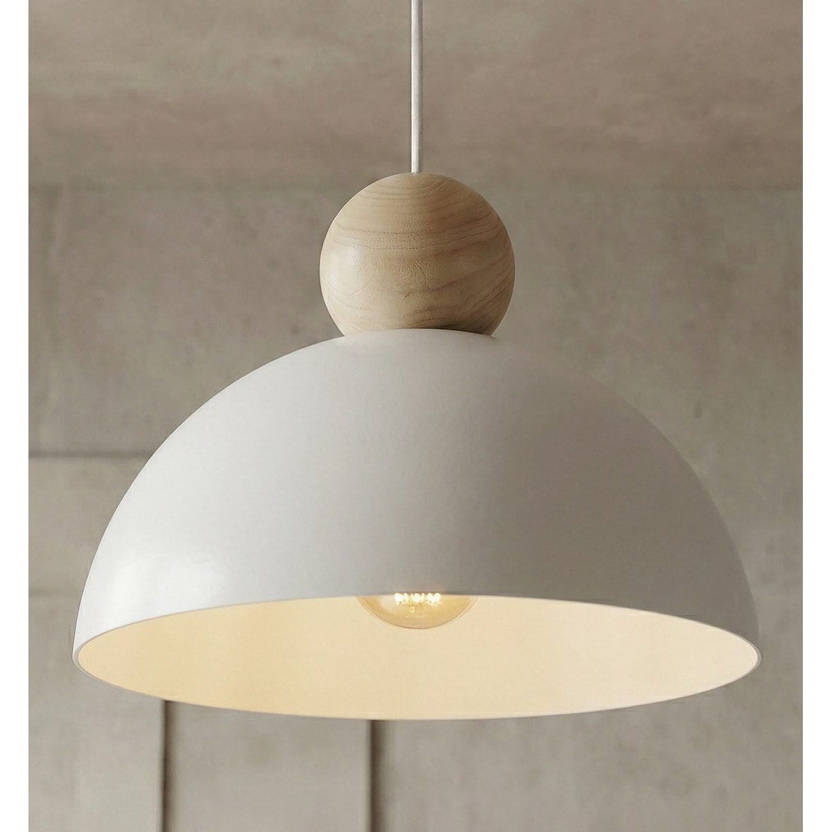 Lampada a sospensione KAKI in acciaio e legno bianco opaco